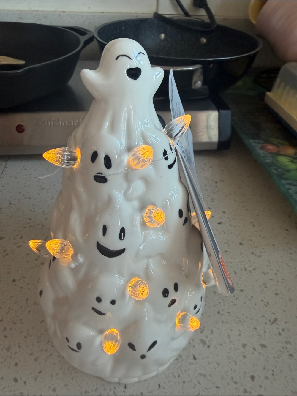 White Ceramic Ghost Tree with Amber Lights New Adorable